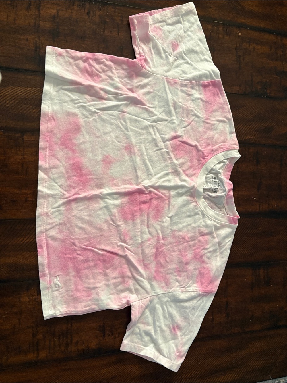 Hollister: White T-Shirt with Pink Tie-Dye Accents